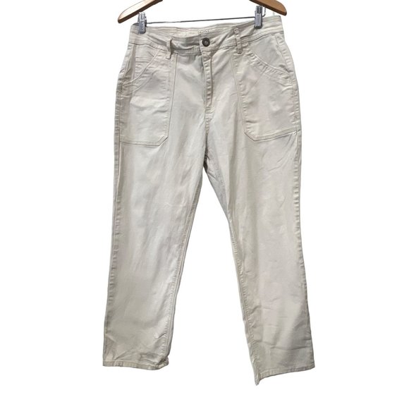 Time and Tru High Rise Utility Slim Jeans Womens 14 Cream Cotton Blend Carpenter - Picture 2 of 9